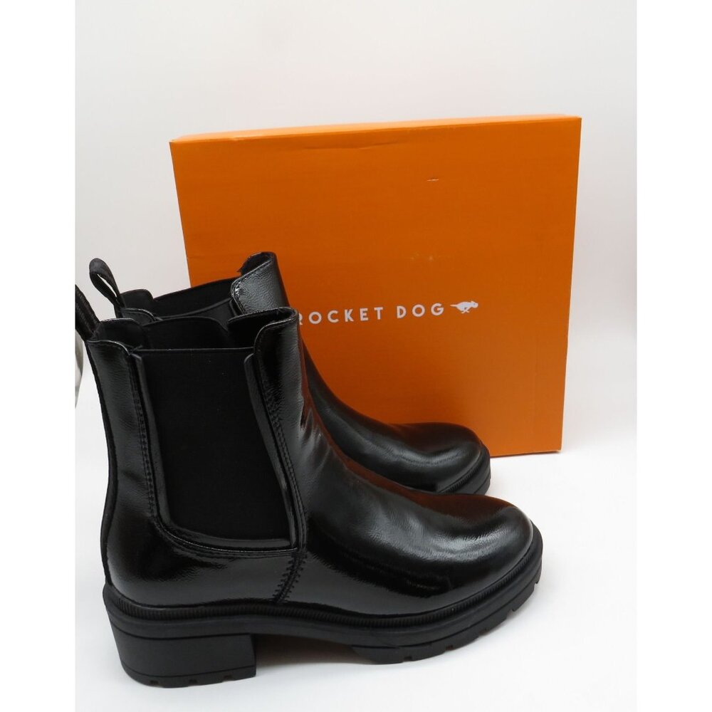 Rocket Dog Womens Black Patent PU Chelsea Boots 7.5M NEW